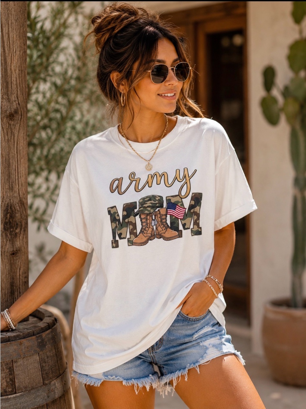 White 'Army Mama' Short Sleeve Graphic Tee